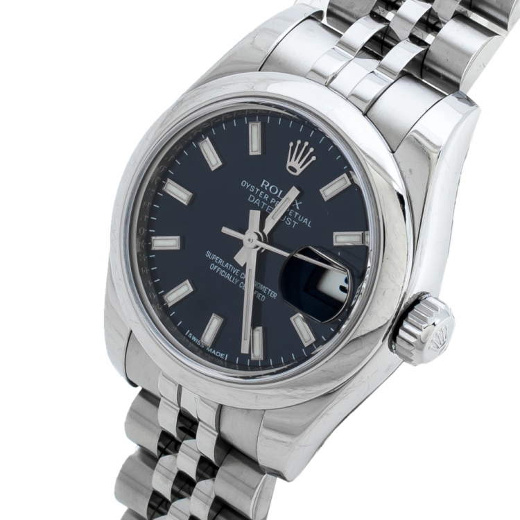 Pre Owned Rolex Blue Stainless Steel Datejust 179160 Women's Wristwatch 26 mm