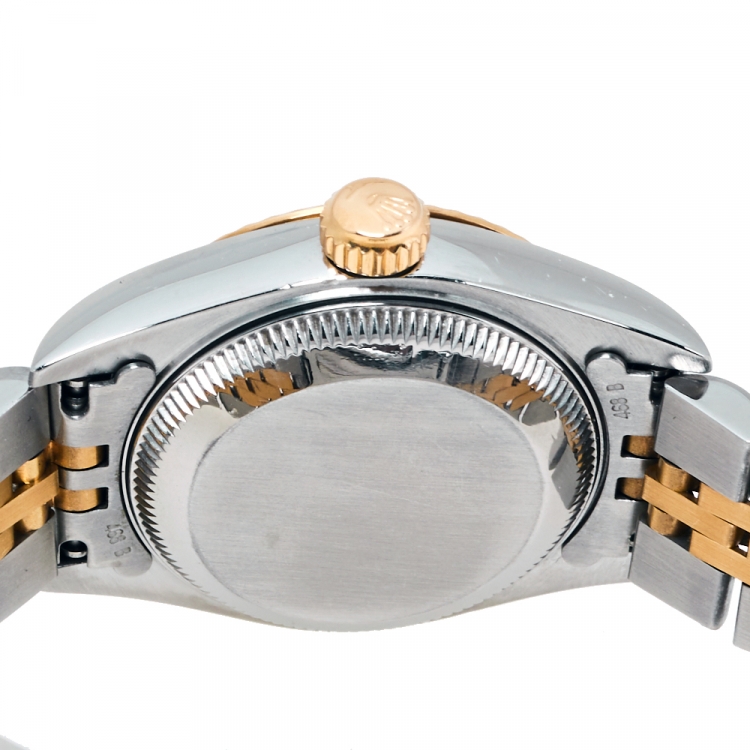 مملوكة مسبقًا Rolex Black 18K Yellow Gold Stainless Steel Datejust 69173 Women's Wristwatch 26 mm
