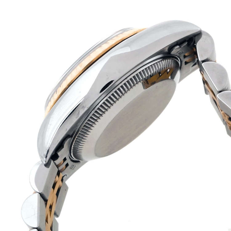 مملوكة مسبقًا Rolex Black 18K Yellow Gold Stainless Steel Datejust 69173 Women's Wristwatch 26 mm