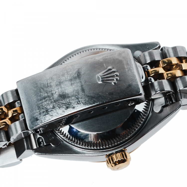 مملوكة مسبقًا Rolex Black 18K Yellow Gold Stainless Steel Datejust 69173 Women's Wristwatch 26 mm