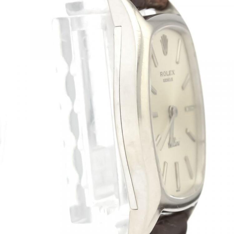 Pre Owned Rolex Silver 18K White Gold Cellini 3803 Mechanical Women's Wristwatch 23 MM