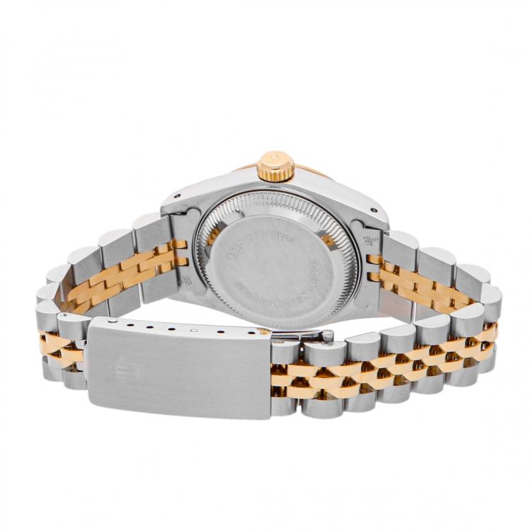 Pre Owned Rolex Champagne 18K Yellow Gold And Stainless Steel Datejust 69173 Women's Wristwatch 26 MM