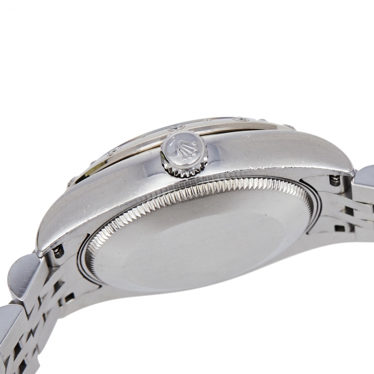 Pre Owned Rolex Mother of Pearl 18K White Gold & Stainless Steel Diamond Datejust 178344 Women's Wristwatch 31 mm