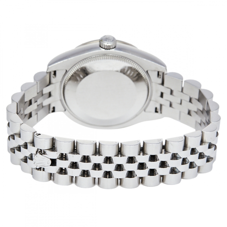 Pre Owned Rolex Mother of Pearl 18K White Gold & Stainless Steel Diamond Datejust 178344 Women's Wristwatch 31 mm