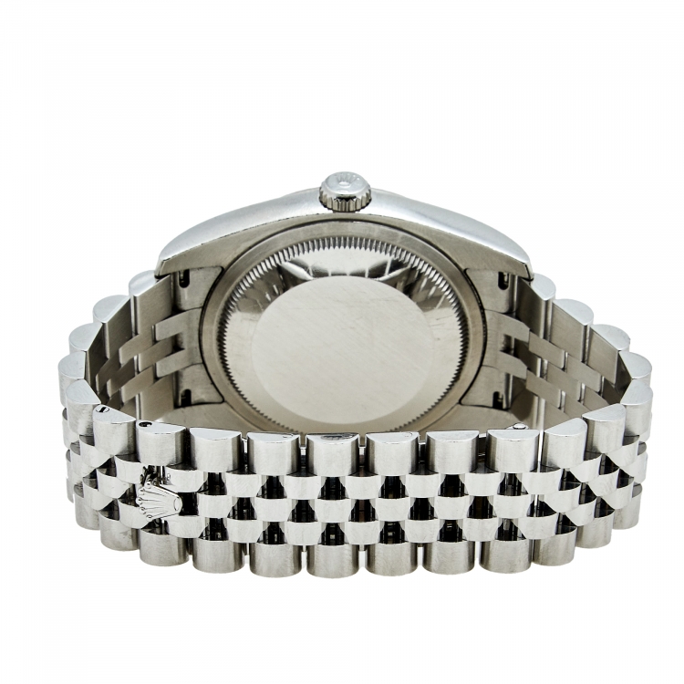 Pre Owned Rolex Silver Diamond 18k White Gold Stainless Steel Datejust 116234 Women's Wristwatch 36 mm