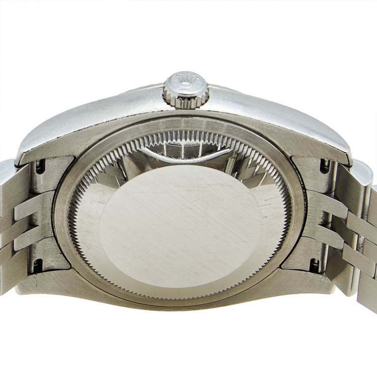 Pre Owned Rolex Silver Diamond 18k White Gold Stainless Steel Datejust 116234 Women's Wristwatch 36 mm