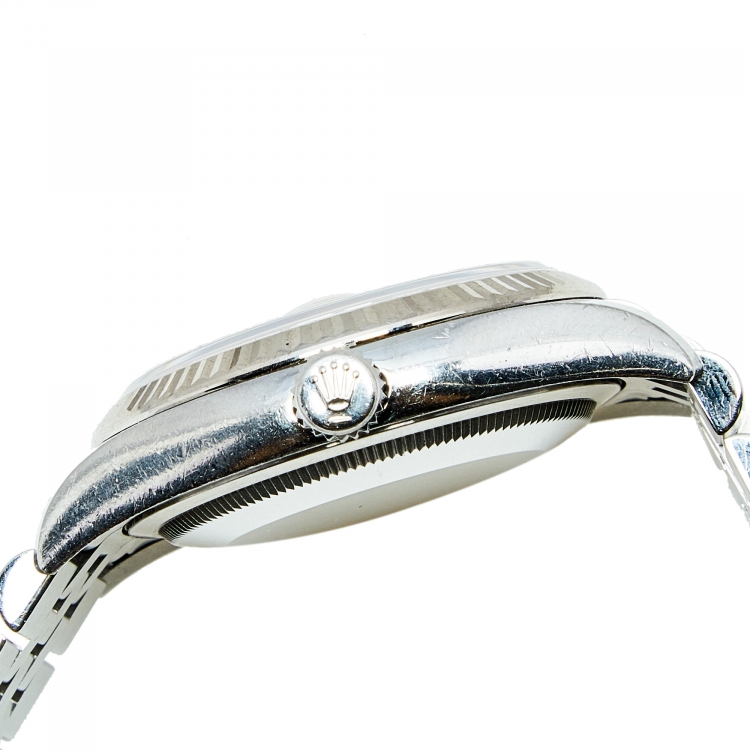 Pre Owned Rolex Silver Diamond 18k White Gold Stainless Steel Datejust 116234 Women's Wristwatch 36 mm