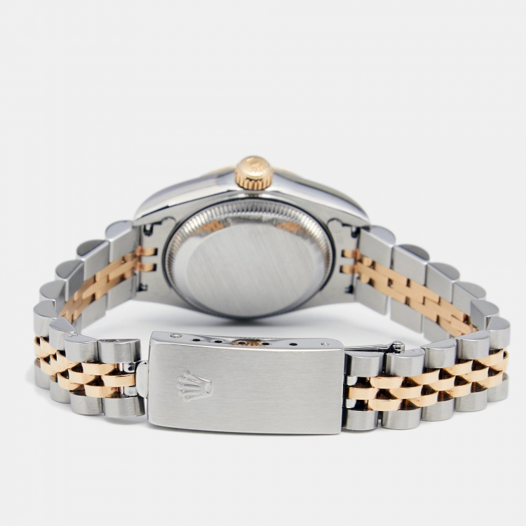 Pre Owned Rolex Champagne Diamonds 18K Yellow Gold Stainless Steel Datejust 69173 Women's Wristwatch 26 MM
