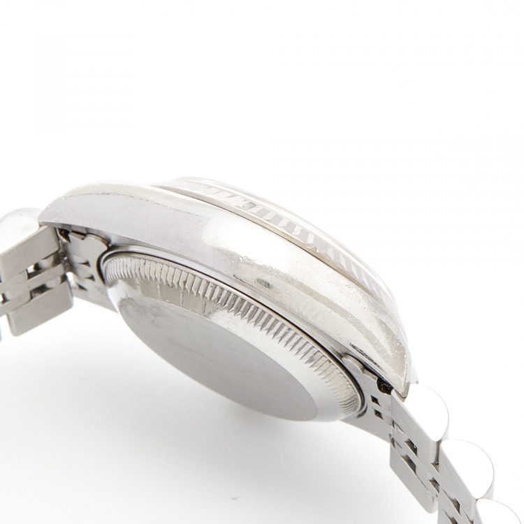 مملوكة مسبقًا Rolex Silver Diamond 18k White Gold Stainless Steel Datejust 79174 Women's Wristwatch 26 mm 