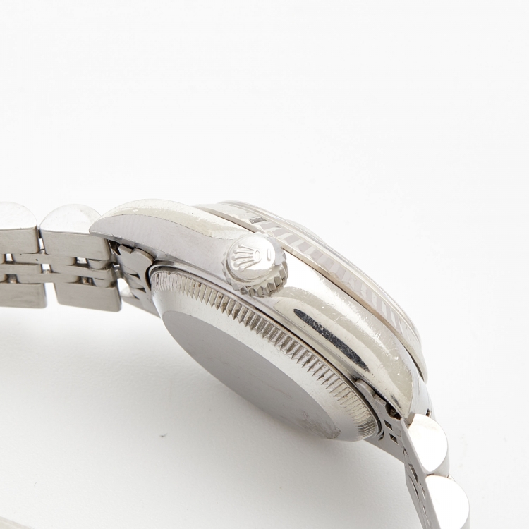 مملوكة مسبقًا Rolex Silver Diamond 18k White Gold Stainless Steel Datejust 79174 Women's Wristwatch 26 mm 