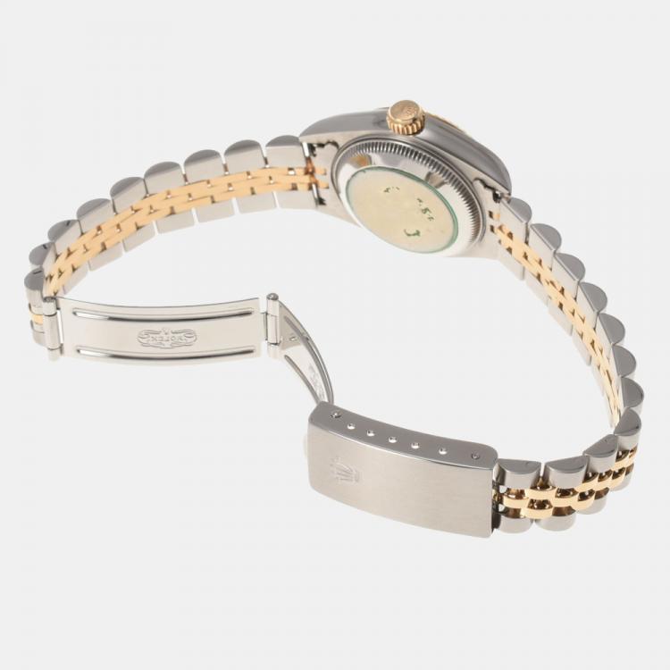 Pre Owned Rolex White Diamond 18k Yellow Gold And Stainless Steel Datejust 69173G Automatic Women's Wristwatch 26 mm