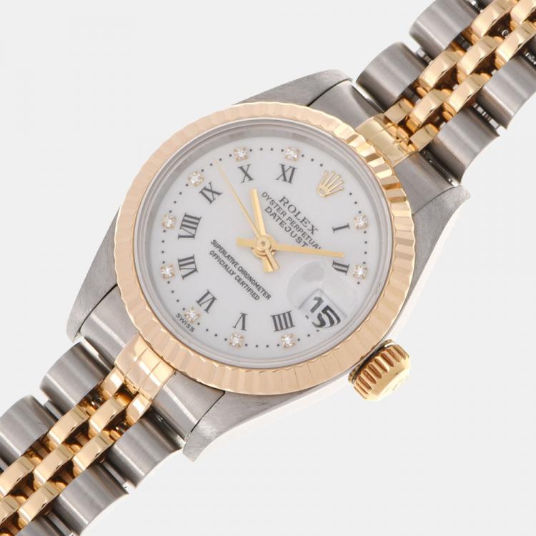 Rolex White Diamond 18k Yellow Gold And Stainless Steel Datejust