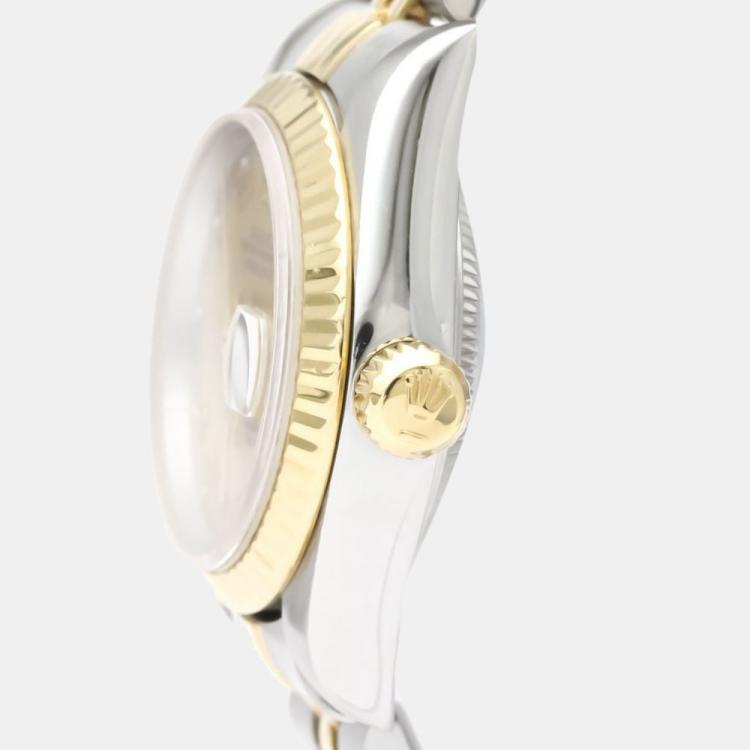 Pre Owned Rolex Champagne 18k Yellow Gold And Stainless Steel Datejust 69173 Automatic Women's Wristwatch 26 mm