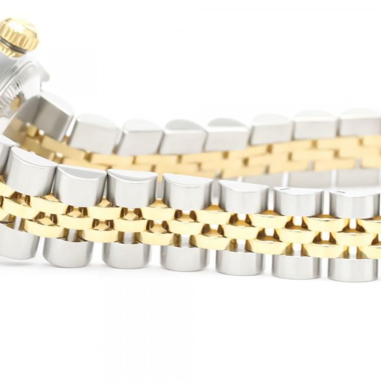 Pre Owned Rolex Champagne 18k Yellow Gold And Stainless Steel Datejust 69173 Automatic Women's Wristwatch 26 mm