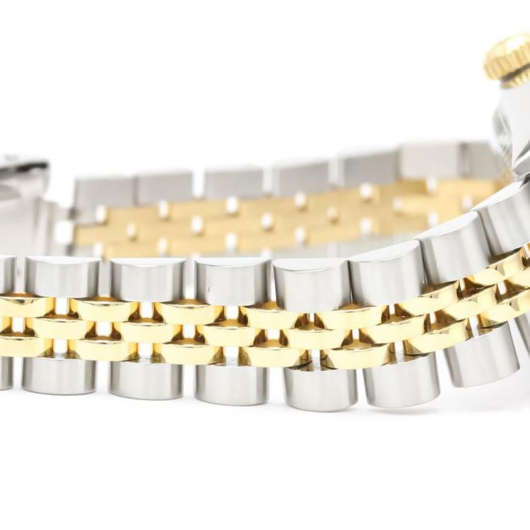 Pre Owned Rolex Champagne 18k Yellow Gold And Stainless Steel Datejust 69173 Automatic Women's Wristwatch 26 mm