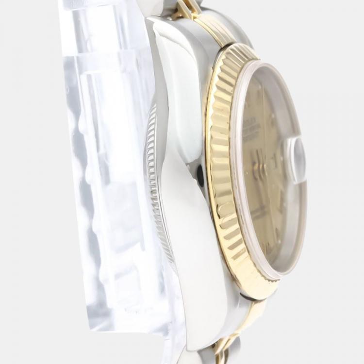 Pre Owned Rolex Champagne 18k Yellow Gold And Stainless Steel Datejust 69173 Automatic Women's Wristwatch 26 mm