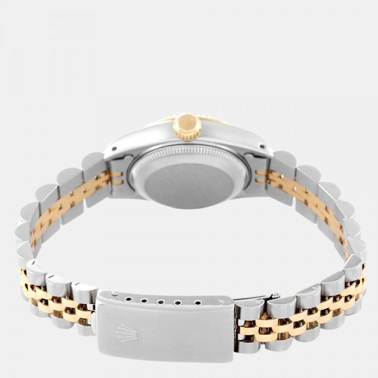 Pre Owned Rolex Blue Diamond 18k Yellow Gold And Stainless Steel Datejust 69173 Automatic Women's Wristwatch 26 mm