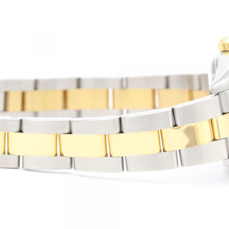 Pre Owned Rolex White 18k Yellow Gold And Stainless Steel Oyster Perpetual 76193 Automatic Women's Wristwatch 24 mm