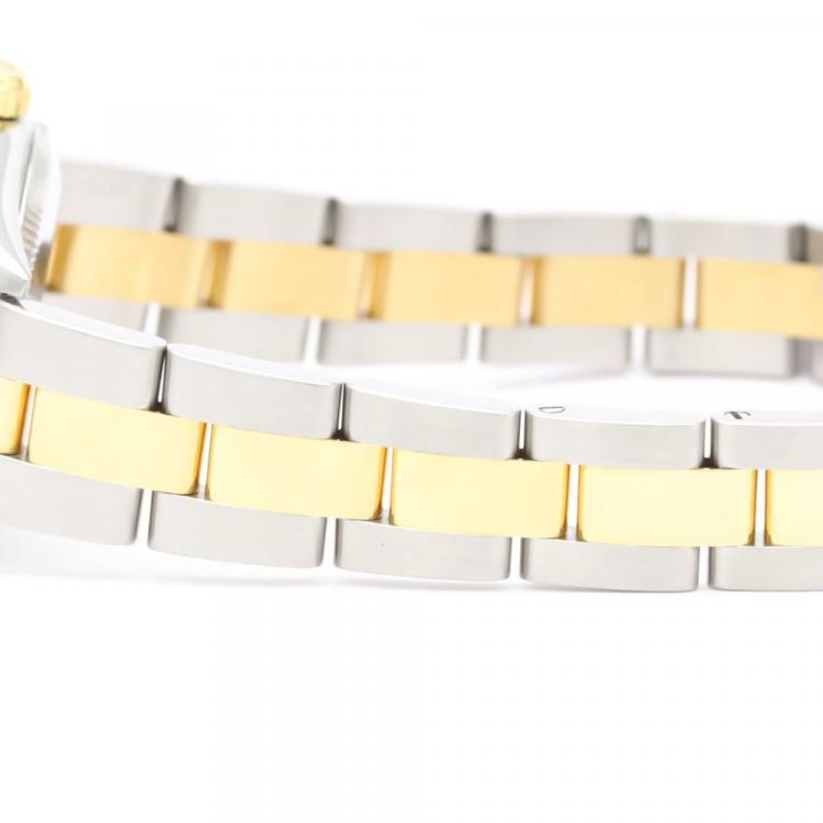 Pre Owned Rolex White 18k Yellow Gold And Stainless Steel Oyster Perpetual 76193 Automatic Women's Wristwatch 24 mm