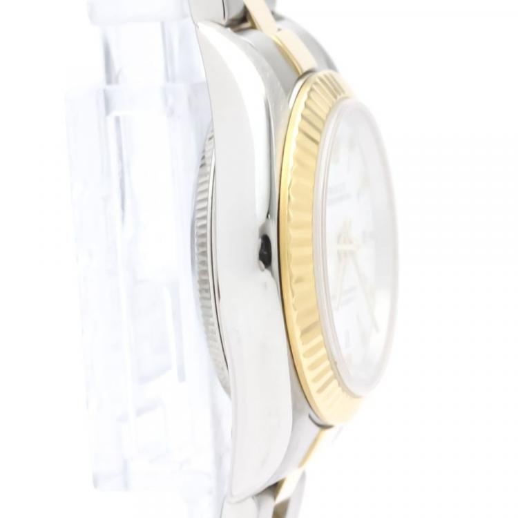 Pre Owned Rolex White 18k Yellow Gold And Stainless Steel Oyster Perpetual 76193 Automatic Women's Wristwatch 24 mm