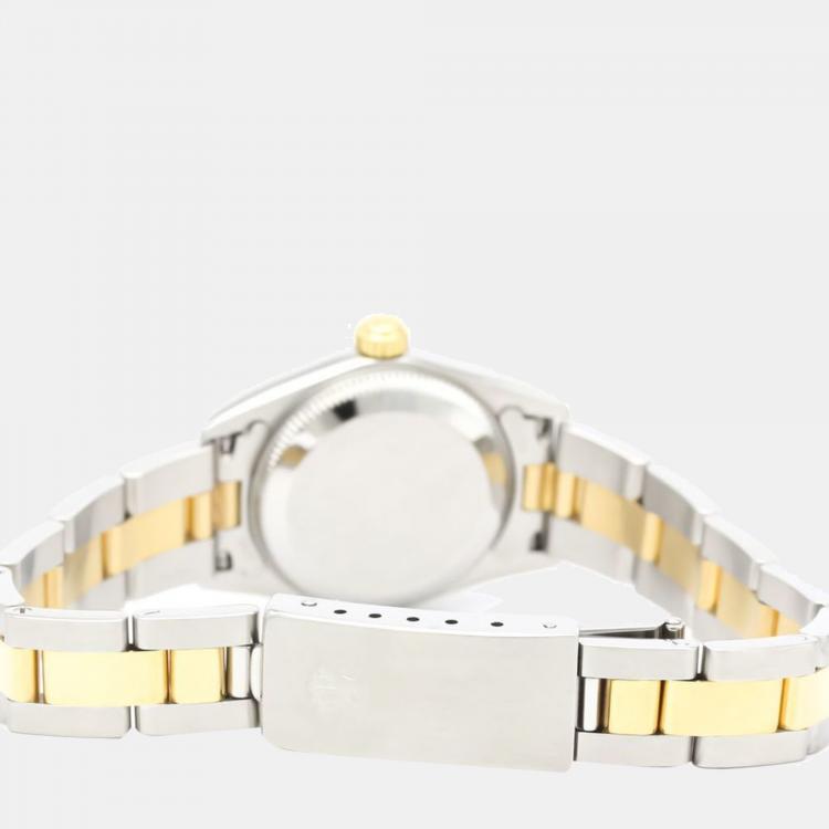 Pre Owned Rolex White 18k Yellow Gold And Stainless Steel Oyster Perpetual 76193 Automatic Women's Wristwatch 24 mm
