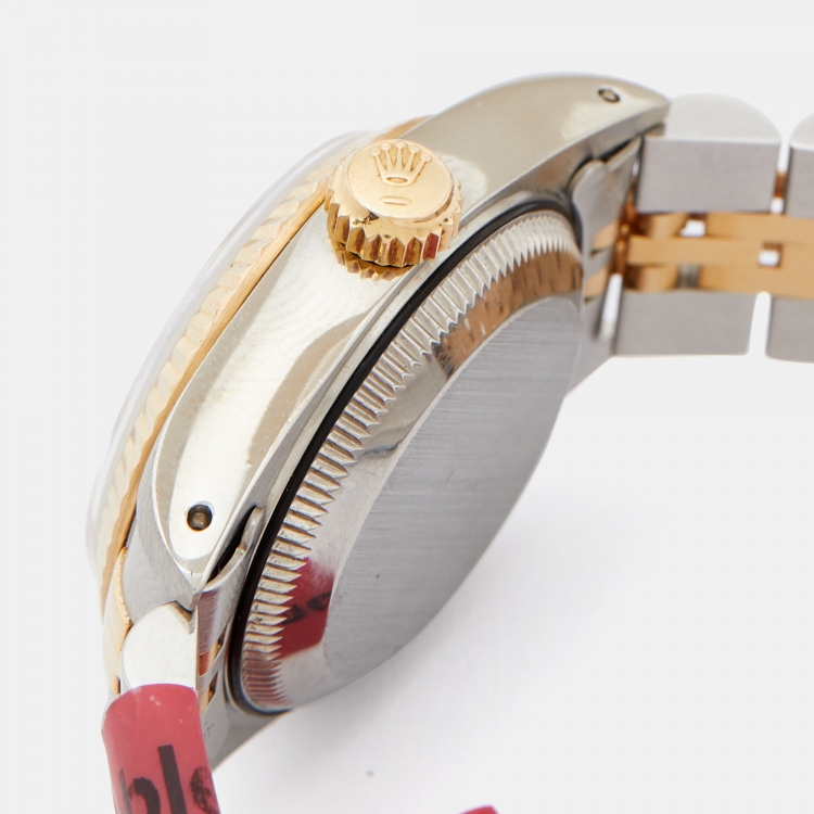 Pre Owned Rolex Ivory 18K Yellow Gold And Stainless Steel Datejust 69173 Automatic Women's Wristwatch 26 mm