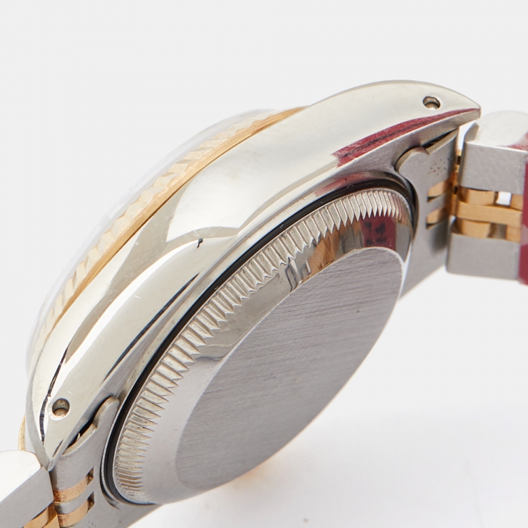 Pre Owned Rolex Ivory 18K Yellow Gold And Stainless Steel Datejust 69173 Automatic Women's Wristwatch 26 mm