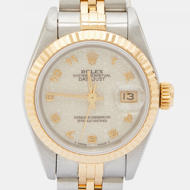 Pre Owned Rolex Ivory 18K Yellow Gold And Stainless Steel Datejust 69173 Automatic Women's Wristwatch 26 mm