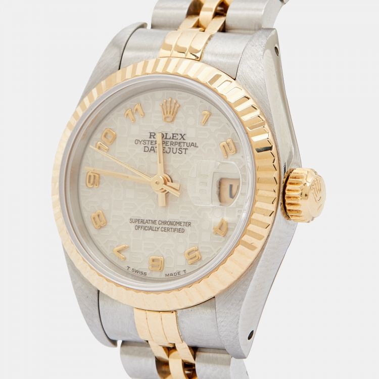 Pre Owned Rolex Ivory 18K Yellow Gold And Stainless Steel Datejust 69173 Automatic Women's Wristwatch 26 mm