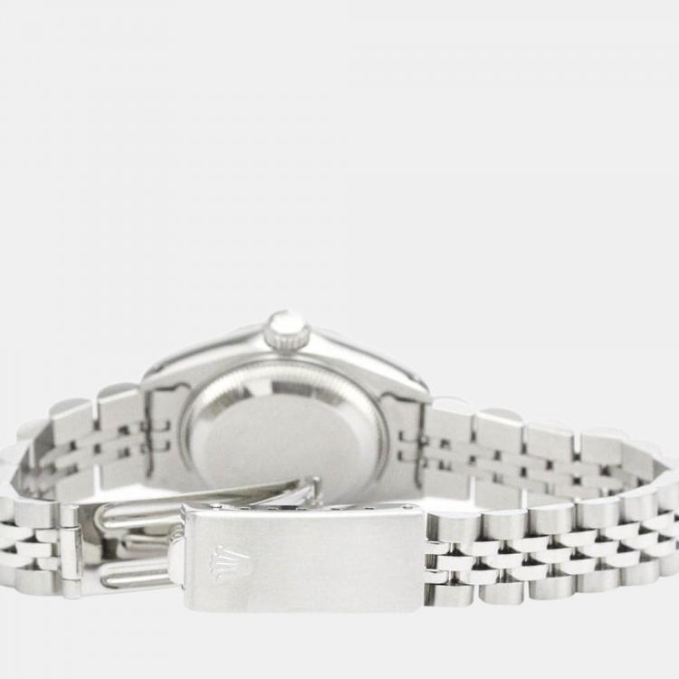 Pre Owned Rolex Silver Diamond 18k White Gold And Stainless Steel Datejust 69174 Automatic Women's Wristwatch 26 mm