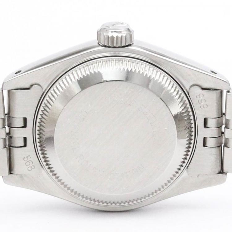 Pre Owned Rolex Silver Diamond 18k White Gold And Stainless Steel Datejust 69174 Automatic Women's Wristwatch 26 mm