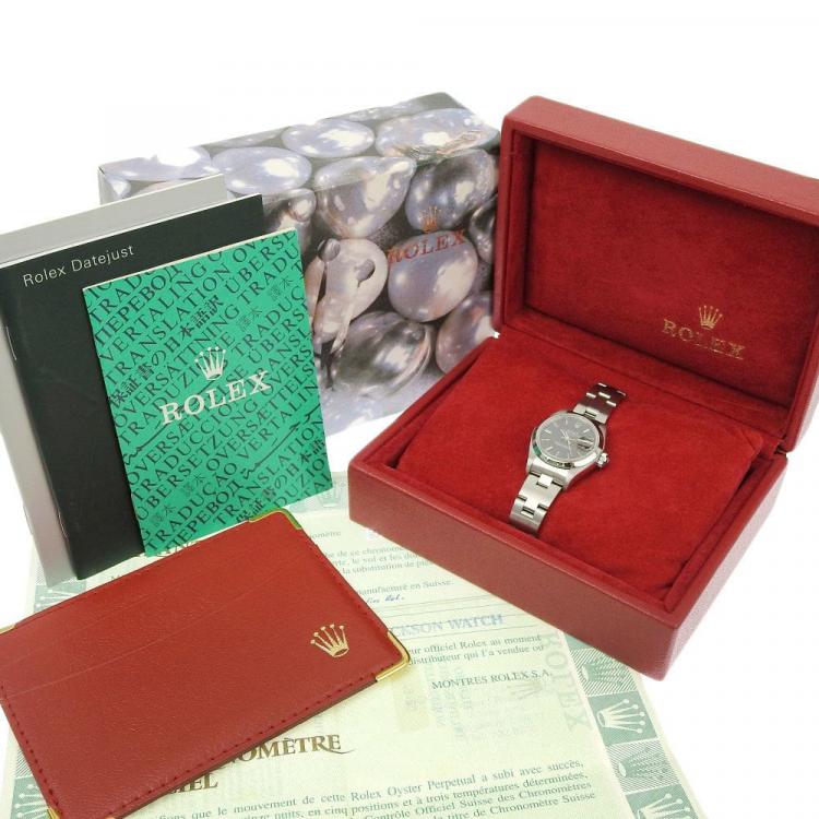 Pre Owned Rolex Black Stainless Steel Oyster Perpetual Date 79160 Women's Wristwatch 26 mm