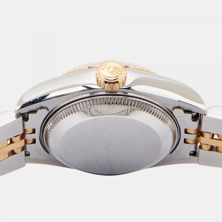 Pre Owned Rolex Champagne Diamond 18k Yellow Gold And Stainless Steel Datejust 69173 Automatic Women's Wristwatch 26 mm