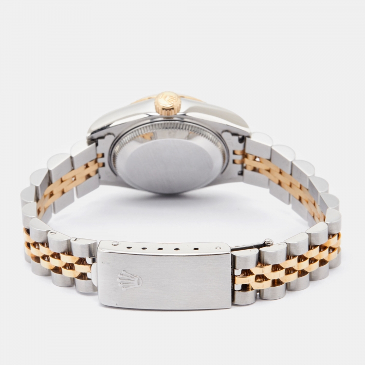 Pre Owned Rolex Champagne Diamond 18k Yellow Gold And Stainless Steel Datejust 69173 Automatic Women's Wristwatch 26 mm