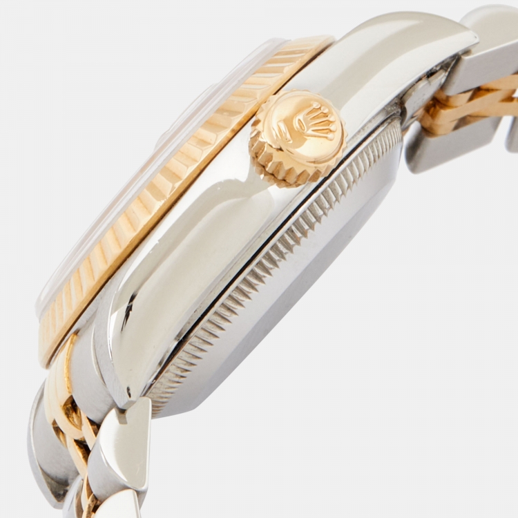 Pre Owned Rolex Champagne Diamond 18k Yellow Gold And Stainless Steel Datejust 69173 Automatic Women's Wristwatch 26 mm