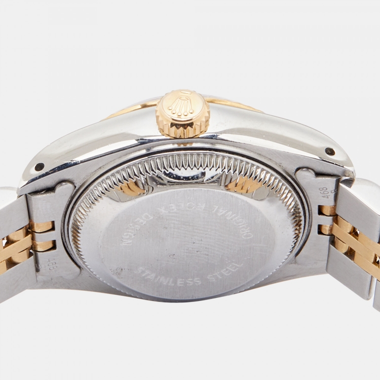 Pre Owned Rolex Champagne Diamond 18k Yellow Gold And Stainless Steel Datejust 69173 Automatic Women's Wristwatch 26 mm
