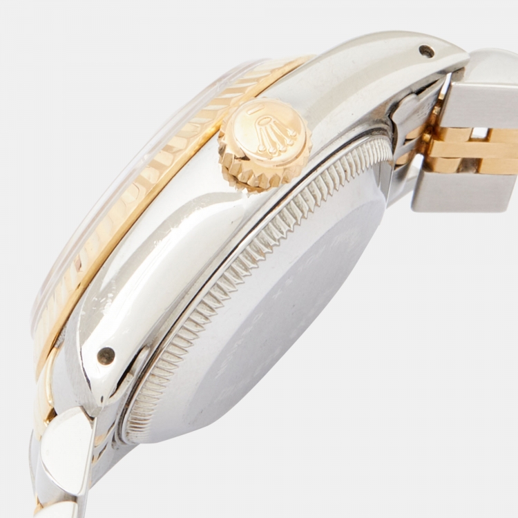 Pre Owned Rolex Champagne Diamond 18k Yellow Gold And Stainless Steel Datejust 69173 Automatic Women's Wristwatch 26 mm