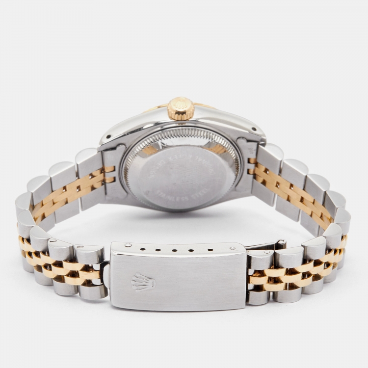 Pre Owned Rolex Champagne Diamond 18k Yellow Gold And Stainless Steel Datejust 69173 Automatic Women's Wristwatch 26 mm