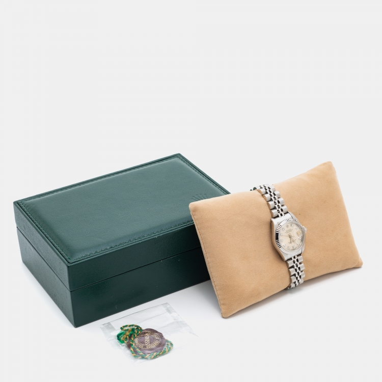 Pre Owned Rolex Silver 18K White Gold Stainless Steel Diamond Datejust 69174 Women's Wristwatch 26 mm