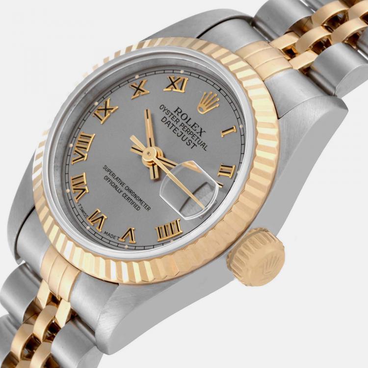 Pre Owned Rolex Datejust Slate Dial Steel Yellow Gold Ladies Watch 69173 26 mm