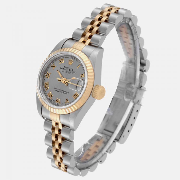 Pre Owned Rolex Datejust Slate Dial Steel Yellow Gold Ladies Watch 69173 26 mm