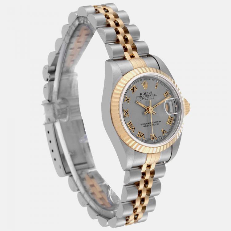 Pre Owned Rolex Datejust Slate Dial Steel Yellow Gold Ladies Watch 69173 26 mm