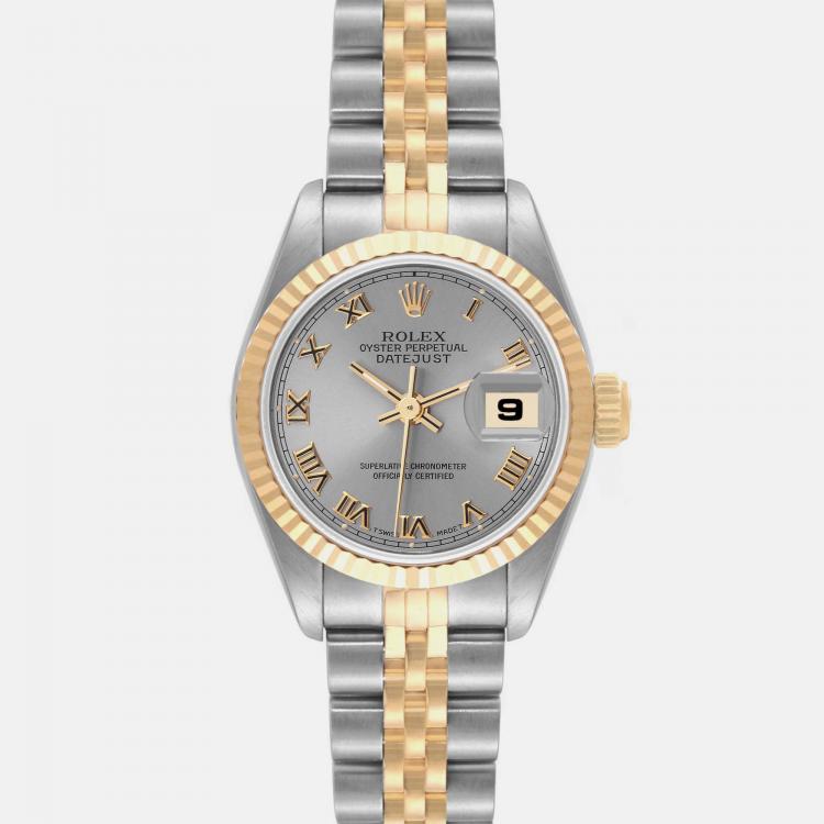 Pre Owned Rolex Datejust Slate Dial Steel Yellow Gold Ladies Watch 69173 26 mm