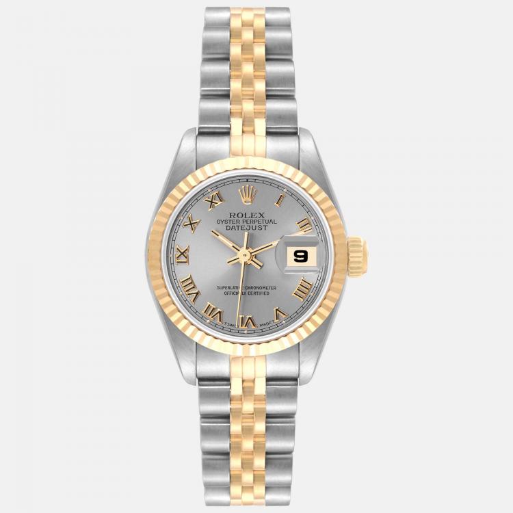 Pre Owned Rolex Datejust Slate Dial Steel Yellow Gold Ladies Watch 69173 26 mm