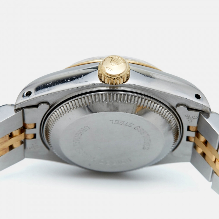 مملوكة مسبقًا Rolex Champagne 18k Yellow Gold Stainless Steel Datejust 69173 Women's Wristwatch 26 mm
