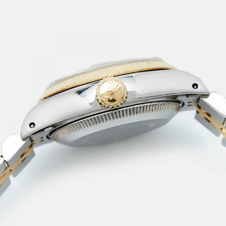 مملوكة مسبقًا Rolex Champagne 18k Yellow Gold Stainless Steel Datejust 69173 Women's Wristwatch 26 mm