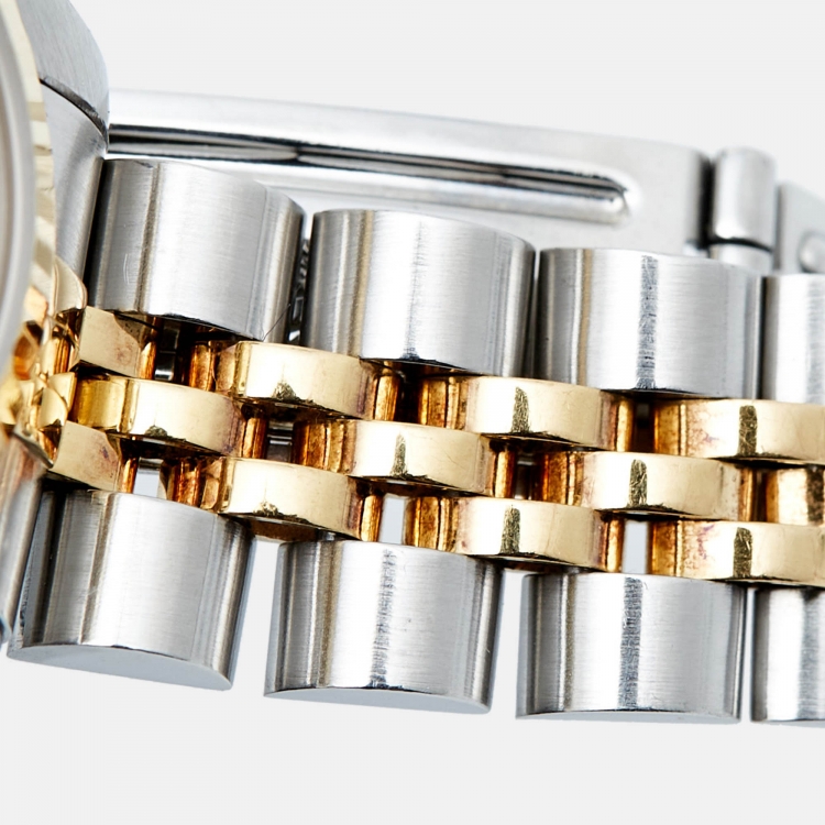 مملوكة مسبقًا Rolex Champagne 18k Yellow Gold Stainless Steel Datejust 69173 Women's Wristwatch 26 mm