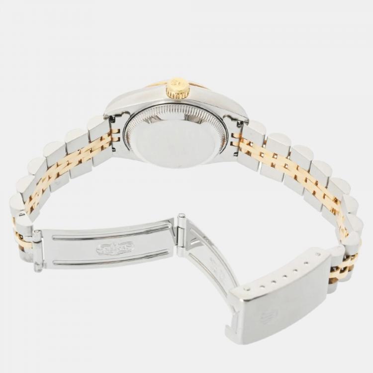 مملوكة مسبقًا Rolex Champagne Diamond 18k Yellow Gold Stainless Steel Datejust Automatic Women's Wristwatch 26 mm