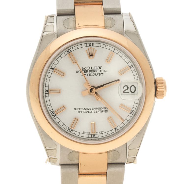 Pre Owned Rolex White Stainless Steel & 18K Rose Gold Datejust 178241 Women's Wristwatch 31MM