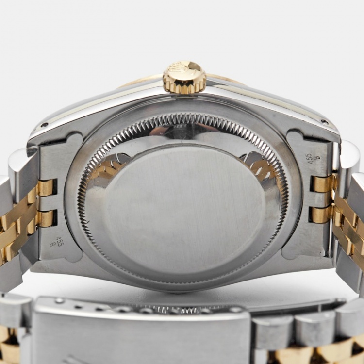 Pre Owned Rolex Champagne Diamond 18K Yellow Gold Stainless Steel Datejust 16233 Unisex Wristwatch 36 mm